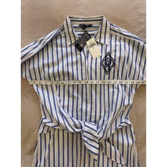 NWT Ralph Lauren Womens 8 White Stripe Tie Button Up Shirttail Broadcloth Dress - Picture 8 of 10